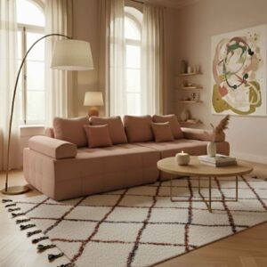 wohnli-moebel-suche-M25156901-1 4-Sitzer-Sofa aus Stoff mit terrakottafarbenen L 282 cm 282x65x112cm Stoff Braun Oviala Sofas und Sessel Sofas Modulare Sofas