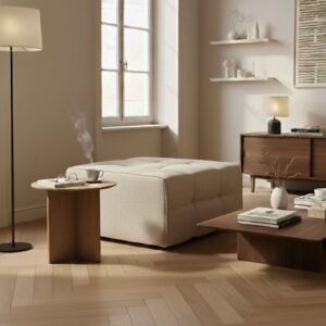 wohnli-moebel-suche-M25156904-1 Hocker aus Stoff in Ecru 83x40x83cm Stoff Weiß Oviala Sofas und Sessel Sessel, Poufs und Fußbänke Sitzsäcke