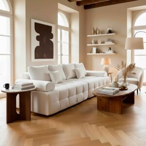 wohnli-moebel-suche-M25156906-1 4-Sitzer-Sofa aus Stoff mit ecrufarbenen L 282 cm 282x65x112cm Stoff Weiß Oviala Sofas und Sessel Sofas Modulare Sofas