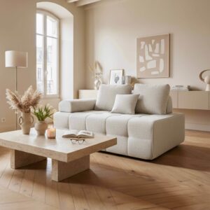 wohnli-moebel-suche-M25156907-1 Rechter Sessel für modulares Stoffsofa mit ecrufarbenen L 140 cm 140x65x112cm Stoff Weiß Oviala Sofas und Sessel Sofas Modulare Sofas