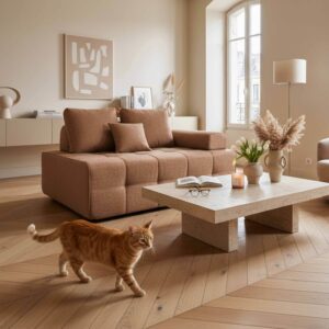 Linker Sessel für modulares Stoffsofa mit terrakottafarbenen L 140 cm 140x65x112cm Stoff Braun Oviala Sofas und Sessel Sofas Modulare Sofas