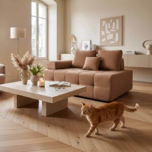 wohnli-moebel-suche-M25156909-1 Rechter Sessel für modulares Stoffsofa mit terrakottafarbenen L 140 cm 140x65x112cm Stoff Braun Oviala Sofas und Sessel Sofas Modulare Sofas