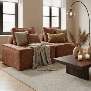 wohnli-moebel-suche-M25156917-1 Set aus 2 Stoffsesseln für modulare Sofas terrakottafarbenem Kissen 170x75x85cm Stoff Braun Oviala Sofas und Sessel Sofas 2-Sitzer-Sofas & 3-Sitzer-Sofas