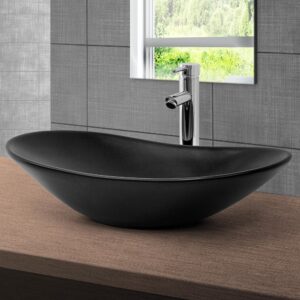 Keramik Waschbecken mit Ablaufgarnitur Handwaschbecken 630x360x155 mm 63x16x36cm Keramik Schwarz ECD Germany Möbel Badezimmermöbel Waschbecken