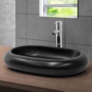 wohnli-moebel-suche-M25157396-1 Keramik Waschbecken mit Ablaufgarnitur Handwaschbecken Schwarz 65x11x45cm Keramik Schwarz ECD Germany Möbel Badezimmermöbel Waschbecken