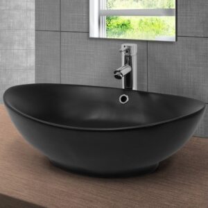 wohnli-moebel-suche-M25157429-1 Keramik Waschbecken mit Ablaufgarnitur Handwaschbecken 59x19x38cm Keramik Schwarz ML-Design Möbel Badezimmermöbel Waschbecken