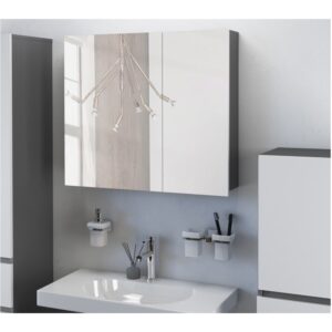 wohnli-moebel-suche-M25158810-1 Badschrank zur Wandmontage mit Spiegel in Holzoptik Anthrazit 15x70x80cm Spanplatte Grau Loft24 Möbel Badezimmermöbel
