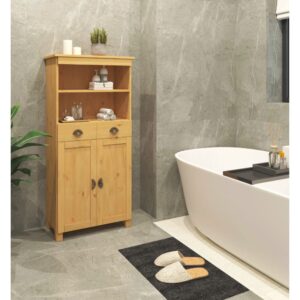 wohnli-moebel-suche-M25158820-1 Waschbeckenunterschrank mit 2 Türen 2 Schubladen aus Kiefer 30x125x60cm Holz Braun Loft24 Möbel Badezimmermöbel Badezimmerschränke