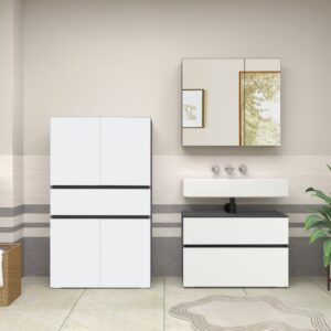 wohnli-moebel-suche-M25158822-1 Waschbeckenunterschrank mit 4 Türen 1 Schublade in Anthrazit & Weiß 35x130x76cm Spanplatte Grau Loft24 Möbel Badezimmermöbel Waschtische