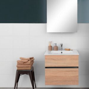 Waschtischunterschrank mit 1 Klappe 1 Schublade in Eichenoptik 46x52x60cm Spanplatte Braun Loft24 Möbel Badezimmermöbel Badezimmerschränke