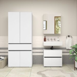 wohnli-moebel-suche-M25158849-1 Badezimmer-Set 2-teilig in Holzoptik Weiß 60 cm 15x70x60cm Spanplatte Weiß Loft24 Möbel Badezimmermöbel