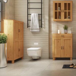 Waschbeckenunterschrank mit 4 Türen aus Kiefer 30x130x75cm Holz Braun Loft24 Möbel Badezimmermöbel Badezimmerschränke