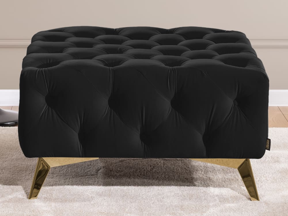 Chesterfield Fußhocker aus schwarzem Samt mit goldenen Füßen 80x45x80cm Holz Schwarz S-Style Sofas und Sessel Sessel, Poufs und Fußbänke Sitzsäcke