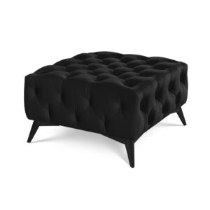 wohnli-moebel-suche-M25160327 Wohnli Möbelsuche - Chesterfield Fußhocker aus schwarzem Samt mit schwarzen Füßen