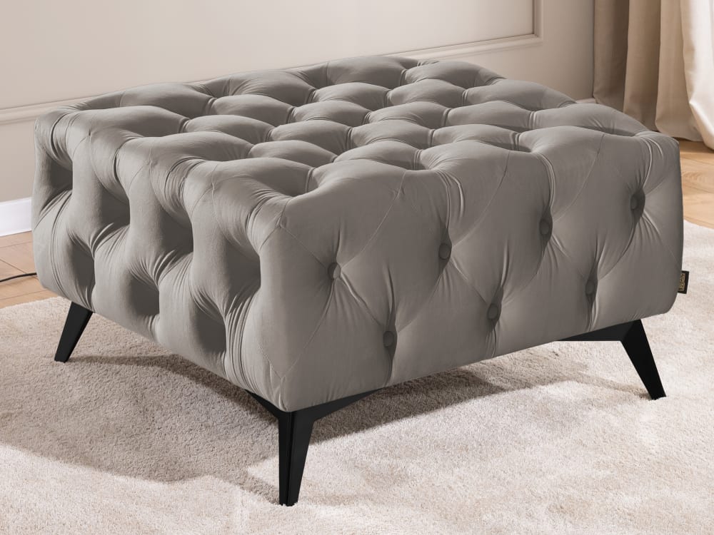 Chesterfield Fußhocker aus grauem Samt mit schwarzen Füßen 80x45x80cm Holz Grau S-Style Sofas und Sessel Sessel, Poufs und Fußbänke Sitzsäcke