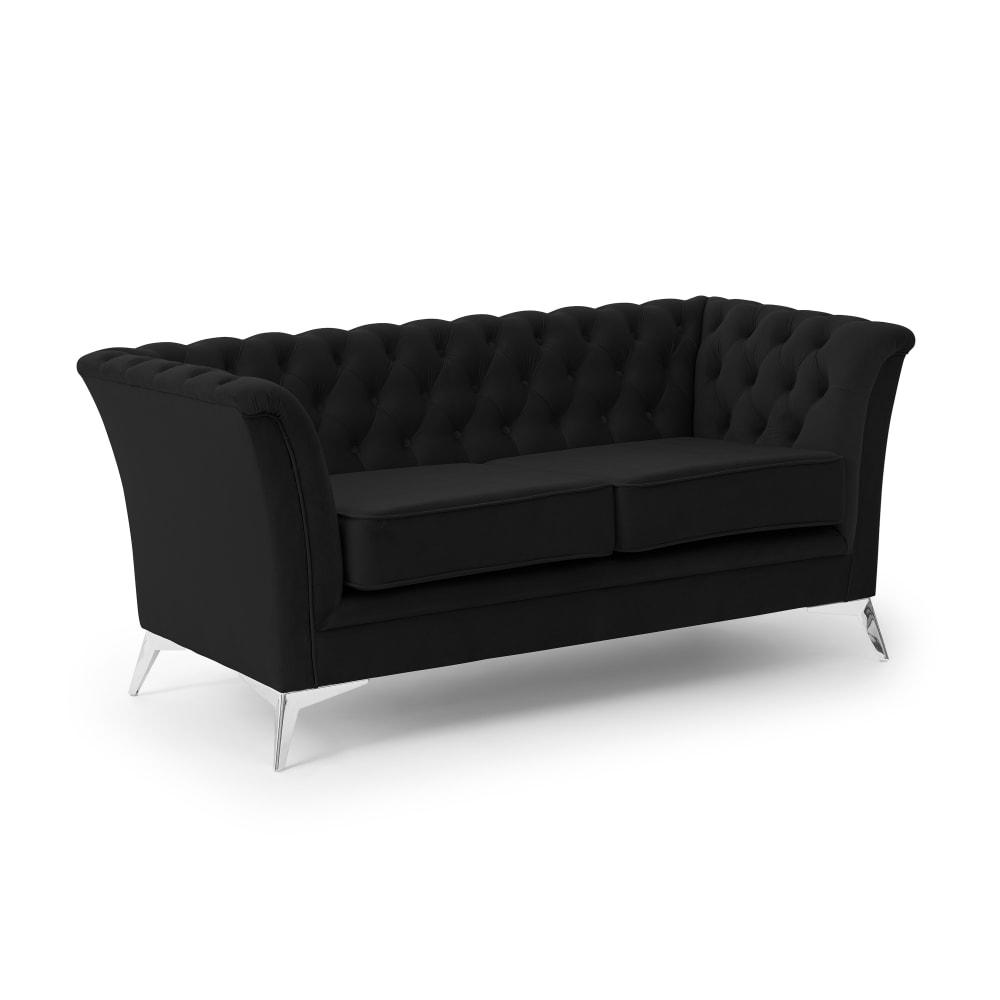 Wohnli Möbelsuche - Chesterfield 2-Sitzer Sofa aus schwarzem Samt mit verchromten Füßen