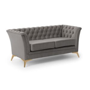 Wohnli Möbelsuche - Chesterfield 2-Sitzer Sofa aus grauem Samt mit goldenen Füßen