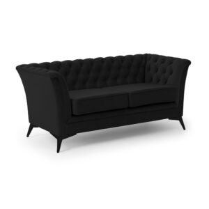 Wohnli Möbelsuche - Chesterfield 2-Sitzer Sofa aus schwarzem Samt mit schwarzen Füßen
