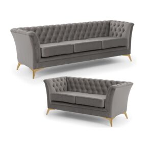 Wohnli Möbelsuche - Chesterfield Polstergarnitur 3+2 aus grauem Samt