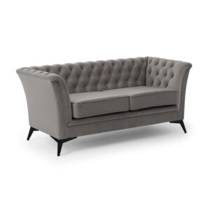 wohnli-moebel-suche-M25160711 Wohnli Möbelsuche - Chesterfield 2-Sitzer Sofa aus grauem Samt mit schwarzen Füßen