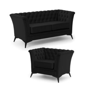 wohnli-moebel-suche-M25160718 Wohnli Möbelsuche - Chesterfield Polstergarnitur 2+1 aus schwarzem Samt