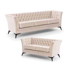 Wohnli Möbelsuche - Chesterfield Polstergarnitur 3+2 aus beigem Samt