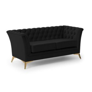 Wohnli Möbelsuche - Chesterfield 2-Sitzer Sofa aus schwarzem Samt mit goldenen Füßen