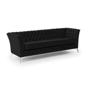 Wohnli Möbelsuche - Chesterfield 3-Sitzer Sofa aus schwarzem Samt mit verchromten Füßen