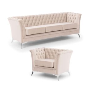 wohnli-moebel-suche-M25160732 Wohnli Möbelsuche - Chesterfield Polstergarnitur 3+1 aus beigem Samt