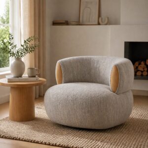 wohnli-moebel-suche-M25160773-1 Drehbarer Sessel aus massiver Eiche mit grauem Stoff 86x71x91cm Holz Grau WOODEK Sofas und Sessel Sessel, Poufs und Fußbänke Sessel