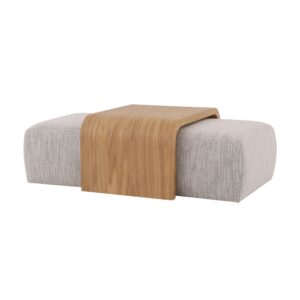 Wohnli Möbelsuche - Couchtisch aus massiver Eiche mit grauen Poufs