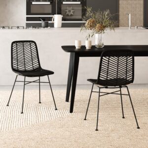 Set von 2 Stühlen aus Rattan mit schwarzen Metallbeinen 45x82x57cm Rattan Schwarz Maison Pavane Möbel Esszimmermöbel Stühle
