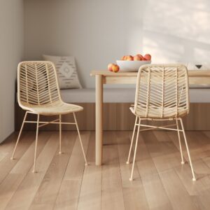 wohnli-moebel-suche-M25161176-1 Set aus 2 Stühlen aus natürlichem Rattan mit beigen Beinen 45x82x57cm Rattan Beige Maison Pavane Möbel Esszimmermöbel Stühle