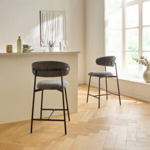 wohnli-moebel-suche-M25162182-1 2er-Set Hocker aus meliertem Stoff mit Metallbeinen H94 cm - Grau 51x94x46cm Stoff Grau Calicosy Möbel Esszimmermöbel Barhocker