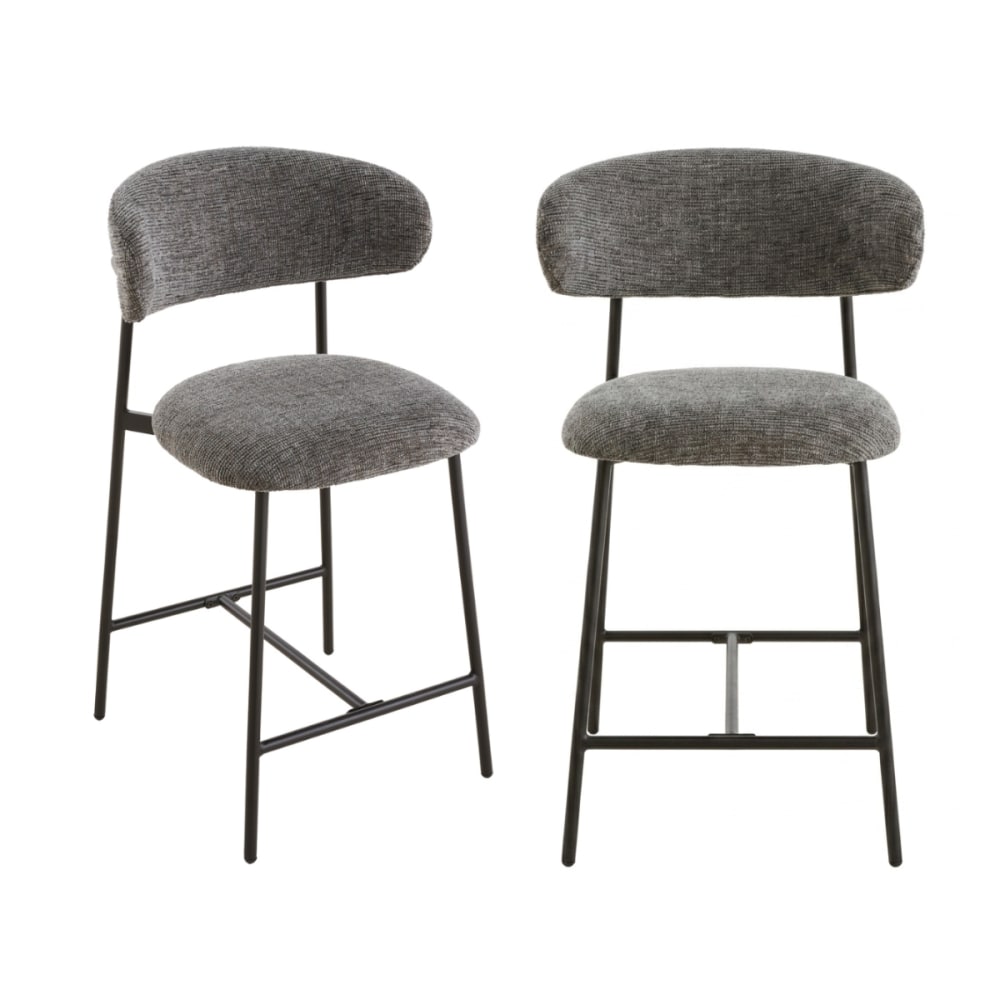 wohnli-moebel-suche-M25162182 Wohnli Möbelsuche - 2er-Set Hocker aus meliertem Stoff mit Metallbeinen H94 cm - Grau