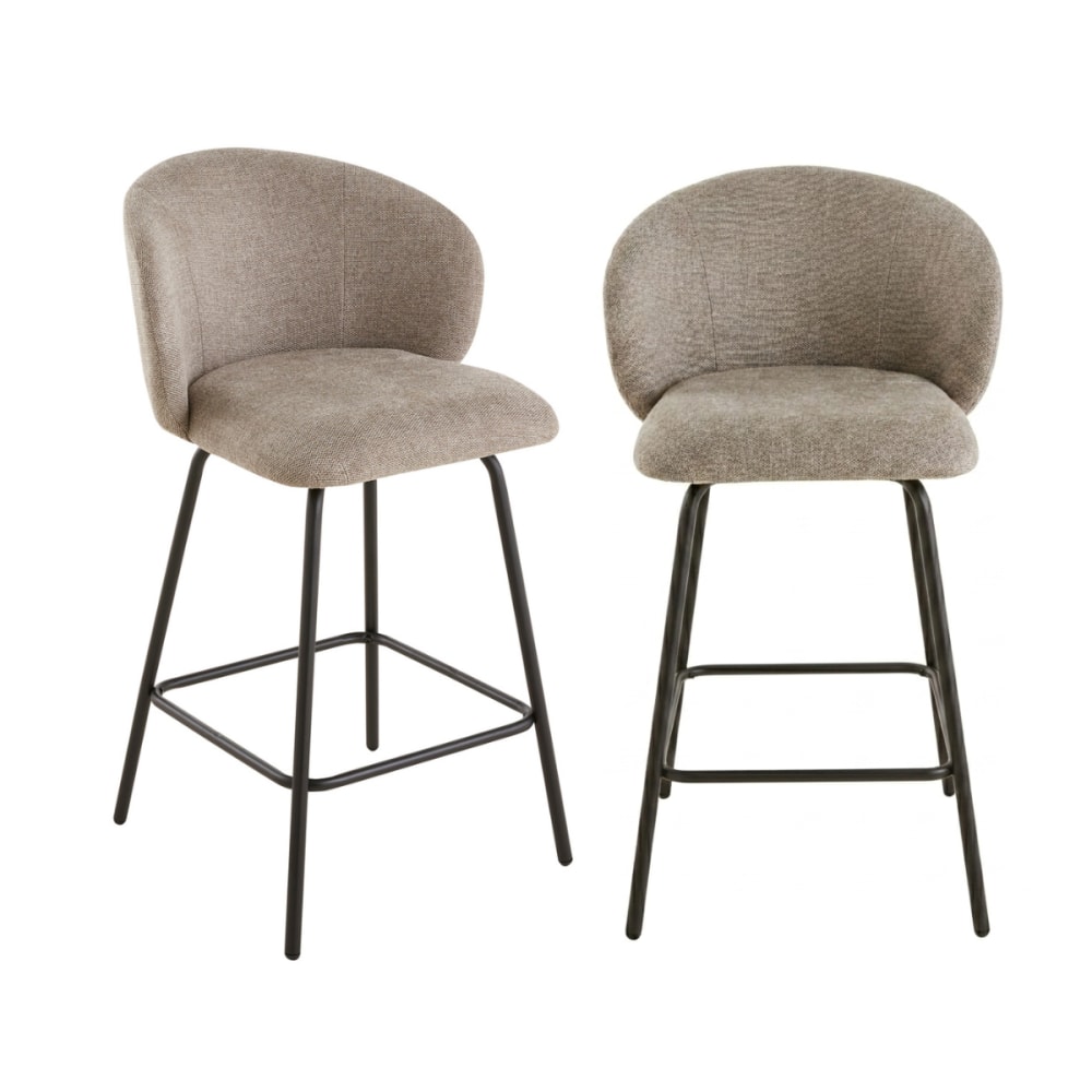Wohnli Möbelsuche - 2er-Set Hocker aus meliertem Stoff mit Metallbeinen H89 cm - Braun