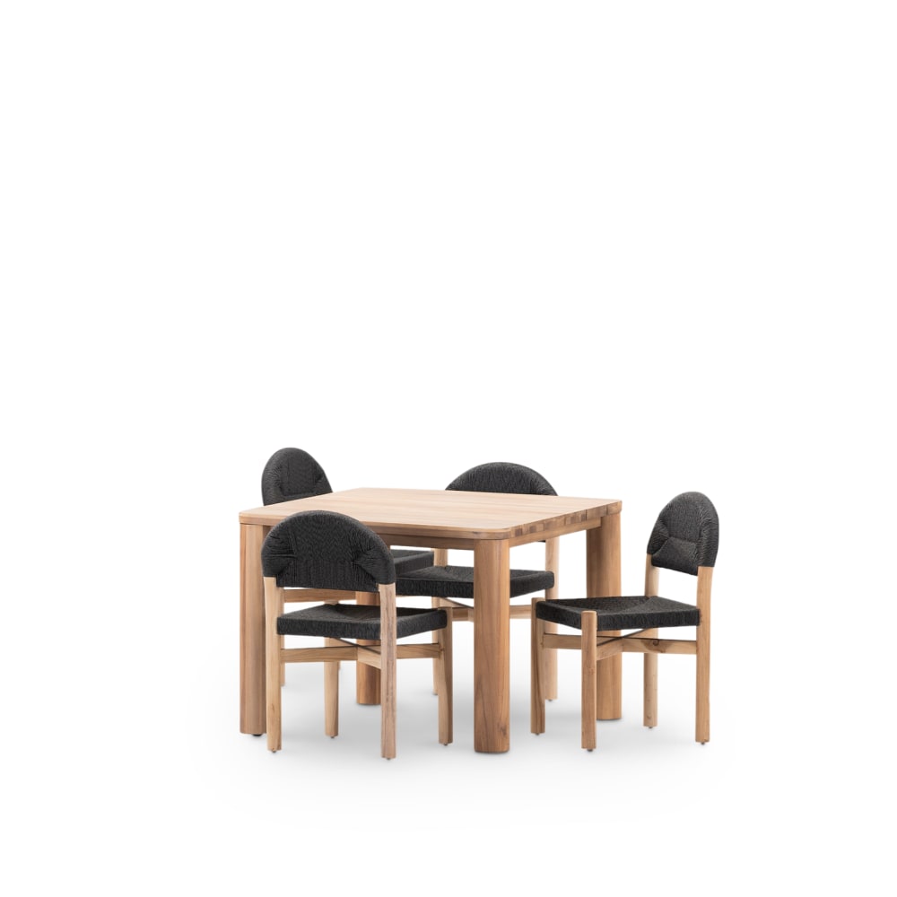 wohnli-moebel-suche-M25163276 Wohnli Möbelsuche - Tischset 100x100 cm und 4 Stühle aus Holz und schwarzem Rattan
