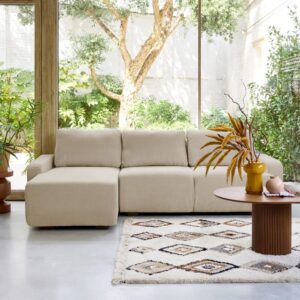 3-Sitzer Ecksofa Recamiere links Stoffbezug in beige 260x87x139cm Stoff Beige sweeek Sofas und Sessel Sofas Ecksofas