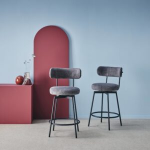 wohnli-moebel-suche-M25163626-1 2er-Set Barhocker schwarzes Metall grauer Bezug 45x92x50cm Spanplatte Grau sweeek Möbel Wohnzimmermöbel Hocker
