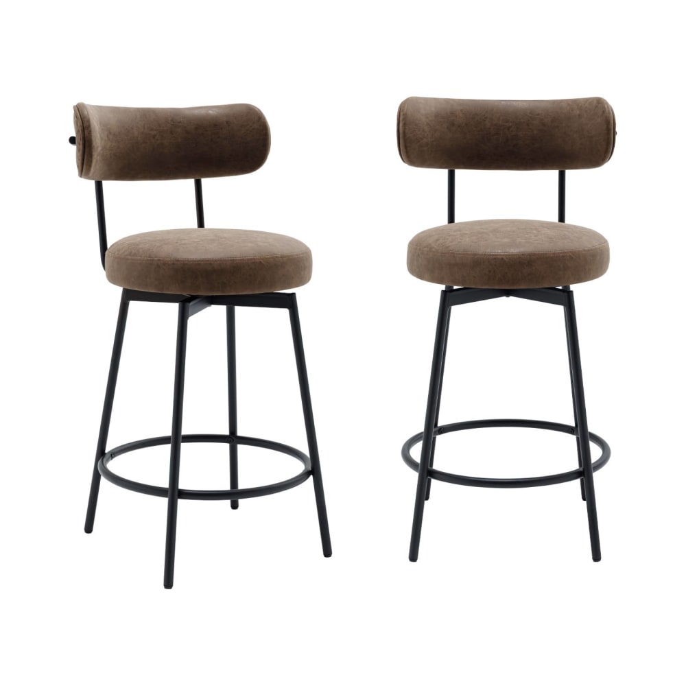 wohnli-moebel-suche-M25163628 Wohnli Möbelsuche - 2er-Set Barhocker schwarzes Metall braunes Kunstleder