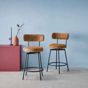 wohnli-moebel-suche-M25163667-1 2er-Set Barhocker schwarzes Metall Bezug camel 45x92x50cm Spanplatte Braun sweeek Möbel Wohnzimmermöbel Hocker