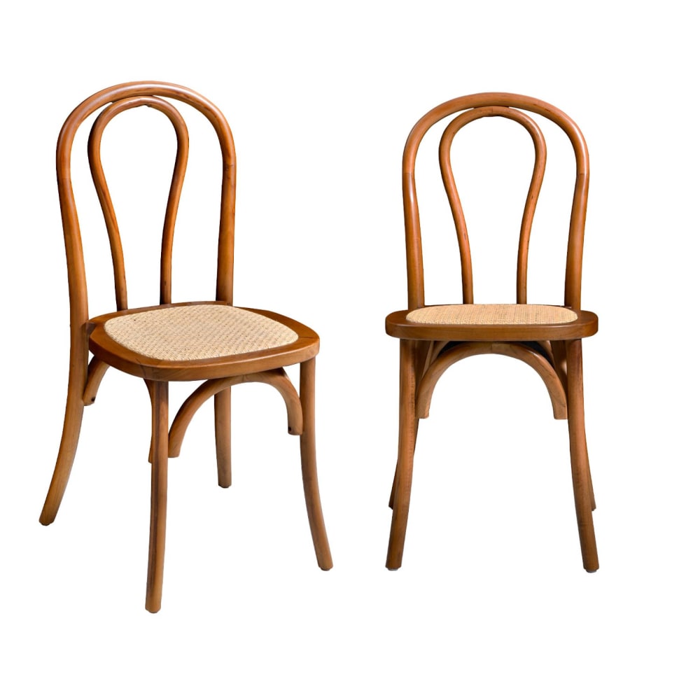 wohnli-moebel-suche-M25163685 Wohnli Möbelsuche - 2er-Set Vintage-Stühle aus nussbaumfarbenem Holz mit Rattan-Geflecht