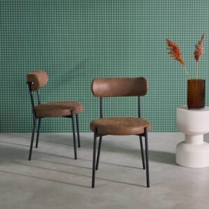 wohnli-moebel-suche-M25163686-1 2er-Set Metallstühle mit braunem Kunstlederbezug 47x76x49cm Spanplatte Braun sweeek Möbel Esszimmermöbel Stühle