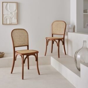 wohnli-moebel-suche-M25163689-1 2er-Set nussbaumfarbene Holzstühle mit Rattan-Geflecht 44x89x48cm Holz Braun sweeek Möbel Esszimmermöbel Stühle
