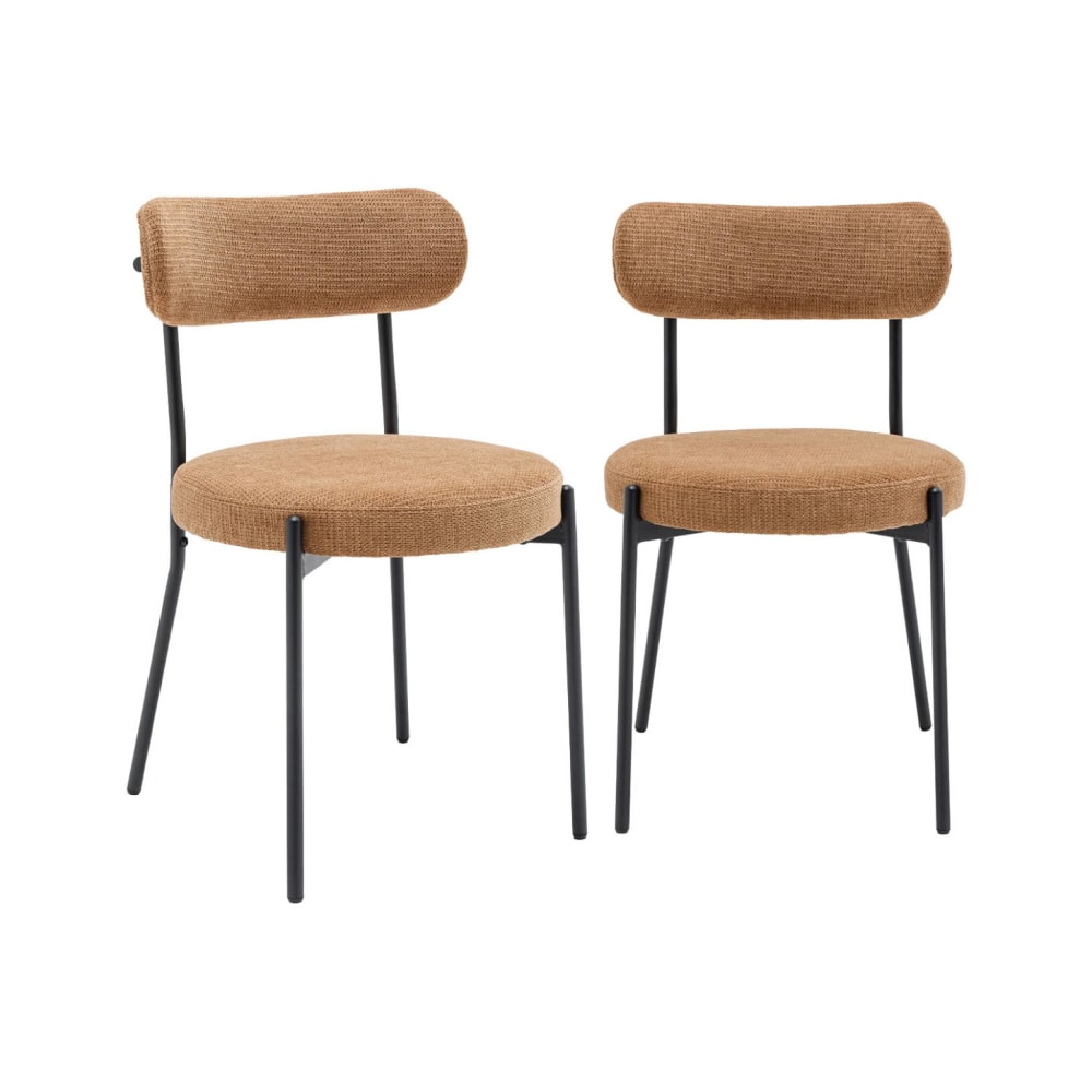 wohnli-moebel-suche-M25163691 Wohnli Möbelsuche - 2er-Set Metallstühle mit camelfarbenem Chenille-Bezug