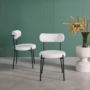 wohnli-moebel-suche-M25163692-1 2er-Set Metallstühle mit weißem Chenille-Bezug 47x76x49cm Stoff Weiß sweeek Möbel Esszimmermöbel Stühle