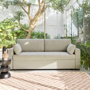 3-Sitzer Schlafsofa Chenille-Bezug in beige 211x86x90cm Stoff Beige sweeek Sofas und Sessel Sofas Schlafsofas