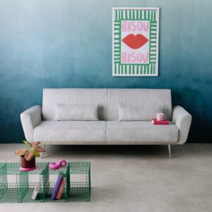 wohnli-moebel-suche-M25163704-1 2-3-Sitzer Schlafsofa mit hellgrauem Cordbezug 206x85x84cm Samt Grau sweeek Sofas und Sessel Sofas Schlafsofas
