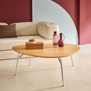 wohnli-moebel-suche-M25163711-1 Dreieckiger Couchtisch mit Eichenlook 100x35x95cm Metall Braun sweeek Möbel Wohnzimmermöbel Couchtische
