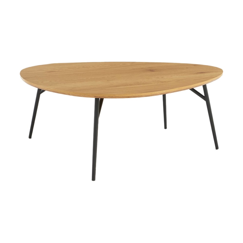 wohnli-moebel-suche-M25163725 Wohnli Möbelsuche - Dreieckiger Couchtisch mit schwarzen Beinen und Eichenlook